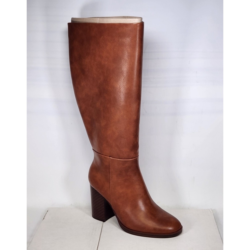 Unisa Lanna Tall Boot Women Size 9 Wide Medium Brown Wide Calf Block Heel Zip